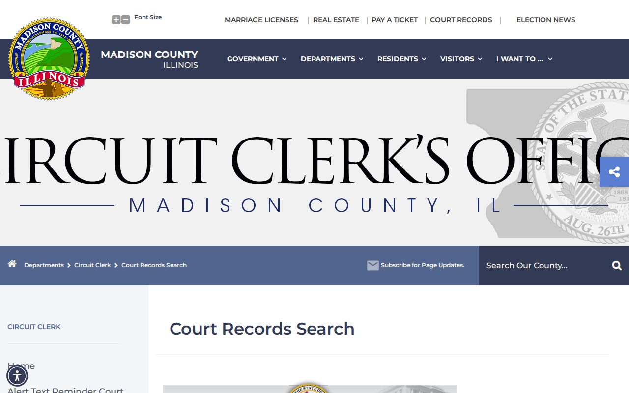 Madison County Circuit Clerk court records search page for Edwardsville records
