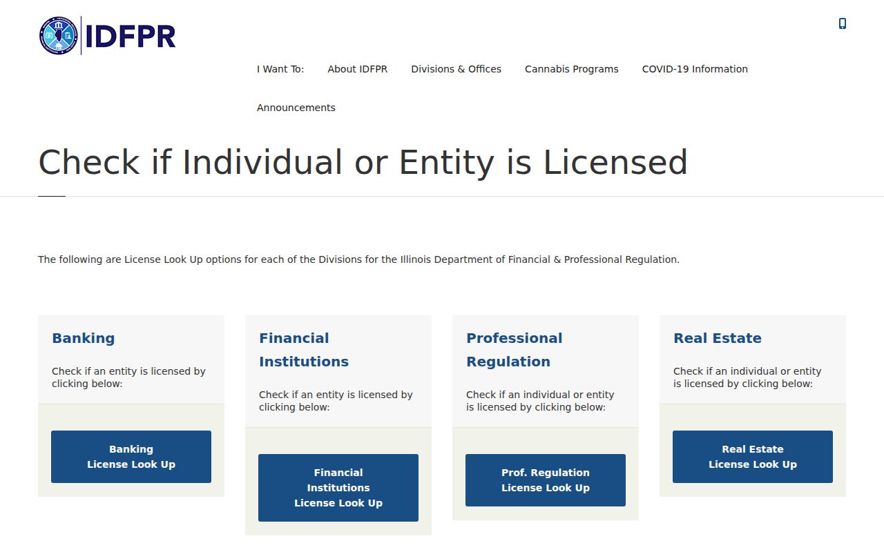 Edwardsville resident lookup screen for Illinois professional licenses