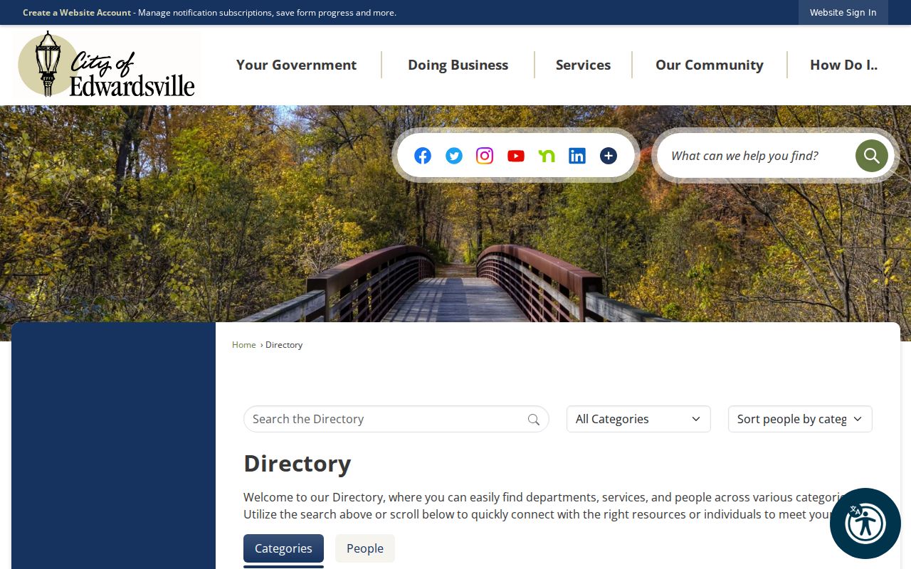 Edwardsville ZIP code directory showing the official city staff directory